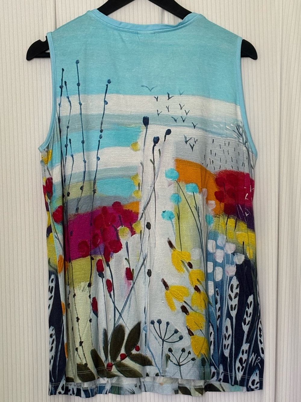 Simply ART by Dolcezza Tank Top Blue White with Floral Print V-Neck Medium - Picture 4 of 8